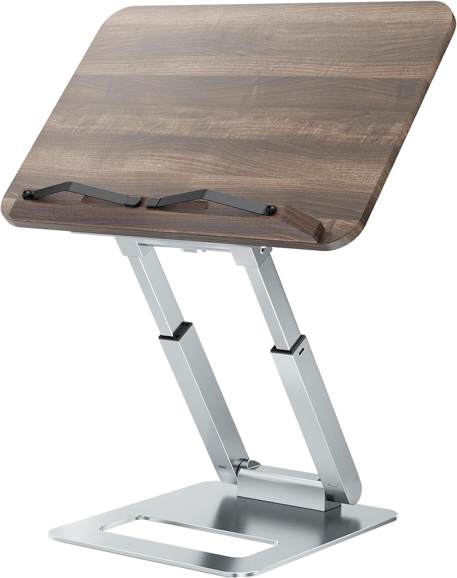 The Beis Medrash Shtender: walnut reading board on adjustable silver aluminum arms